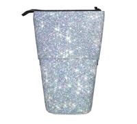 Tcoay Bling Silver Printed Glitter,Standing Pencil Holder Stationery Bag Pencil Pouch Organizer Telescopic Pencil Case