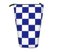 Tcoay Blue and White Checkered Pattern,Standing Pencil Holder Stationery Bag Pencil Pouch Organizer Telescopic Pencil Case