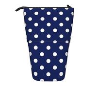 Tcoay Blue and White Polka Dots,Standing Pencil Holder Stationery Bag Pencil Pouch Organizer Telescopic Pencil Case