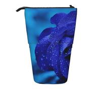 Tcoay Blue Rose,Standing Pencil Holder Stationery Bag Pencil Pouch Organizer Telescopic Pencil Case