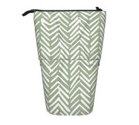 Tcoay Boho Herringbone Pattern Sage Green and White,Standing Pencil Holder Stationery Bag Pencil Pouch Organizer Telescopic Pencil Case