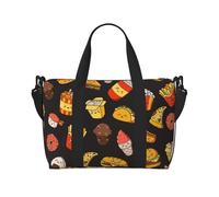 Tcoay Cartoon Doodle Fast Food Black, Beach Bag For Women - Reusable Hand Travel Shoulder Bags