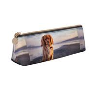 Tcoay Cavalier King Charles Spaniel Coast Pets Dogs, Pencil Case Portable Triangle Pencil Pouch with Zipper PVC Leather Cosmetic Bag for Teens Adults