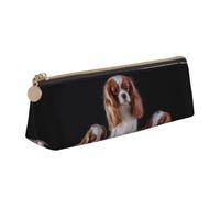 Tcoay Cavalier King Charles Spaniel Mother with Cubs, Pencil Case Portable Triangle Pencil Pouch with Zipper PVC Leather Cosmetic Bag for Teens Adults