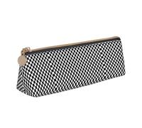 Tcoay Classic Black and White Race Check Checkered Geometric Win, Pencil Case Portable Triangle Pencil Pouch with Zipper PVC Leather Cosmetic Bag for Teens Adults