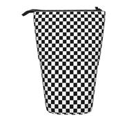 Tcoay Classic Black and White Race Check Checkered Geometric Win,Standing Pencil Holder Stationery Bag Pencil Pouch Organizer Telescopic Pencil Case