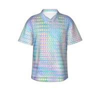 Tcoay Colourful Rainbow Colour Hologram Holographic,Mens Hawaiian Shirt Beach Casual Short Sleeve Summer Shirts Adult Lightweight Top,As Shown,L