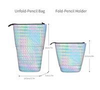 Tcoay Colourful Rainbow Colour Hologram Holographic,Standing Pencil Holder Stationery Bag Pencil Pouch Organizer Telescopic Pencil Case