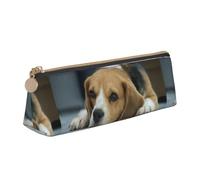 Tcoay Cute Beagle Dog Lies On Floor, Pencil Case Portable Triangle Pencil Pouch with Zipper PVC Leather Cosmetic Bag for Teens Adults