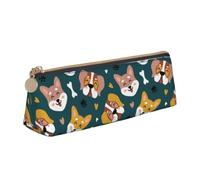 Tcoay Cute Dogs Bones Puppy Paws Colorful Love Hearts, Pencil Case Portable Triangle Pencil Pouch with Zipper PVC Leather Cosmetic Bag for Teens Adults