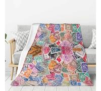 Tcoay Decorative Blankets Flannel Throw Plush Bed Blanket for Bedding Sofa and Travel,Old Postage Stamps Various Countries