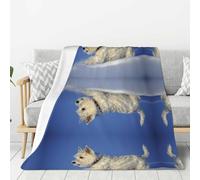 Tcoay Decorative Blankets Flannel Throw Plush Bed Blanket for Bedding Sofa and Travel,Westie Winter West Highland White Terrier Dogs