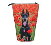 Tcoay Doberman Pinscher in The Flower,Standing Pencil Holder Stationery Bag Pencil Pouch Organizer Telescopic Pencil Case