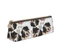 Tcoay Dog Paws Pattern Bernese Mountain Dog, Pencil Case Portable Triangle Pencil Pouch with Zipper PVC Leather Cosmetic Bag for Teens Adults