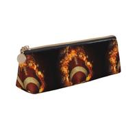 Tcoay Flaming American Football Printed, Pencil Case Portable Triangle Pencil Pouch with Zipper PVC Leather Cosmetic Bag for Teens Adults