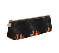 Tcoay Flaming Charcoal Grill Pattern, Pencil Case Portable Triangle Pencil Pouch with Zipper PVC Leather Cosmetic Bag for Teens Adults