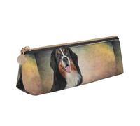 Tcoay Funny Dog Breed Bernese Mountain Dog Portrait, Pencil Case Portable Triangle Pencil Pouch with Zipper PVC Leather Cosmetic Bag for Teens Adults