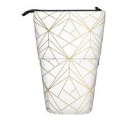 Tcoay Geometric Gold Pattern with White Shimmer,Standing Pencil Holder Stationery Bag Pencil Pouch Organizer Telescopic Pencil Case