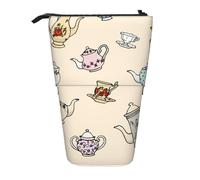 Tcoay Hand Drawn Vintage Tea Pots,Standing Pencil Holder Stationery Bag Pencil Pouch Organizer Telescopic Pencil Case