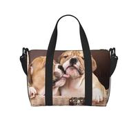 Tcoay Kiss English Bulldog Puppies, Beach Bag For Women - Reusable Hand Travel Shoulder Bags