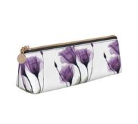 Tcoay Lavender Purple Hope Flowers, Pencil Case Portable Triangle Pencil Pouch with Zipper PVC Leather Cosmetic Bag for Teens Adults