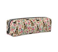 Tcoay Leather Cosmetic Pouch Bag Pencil Case Portable Cylindrical Pencil Pouch with Zipper,Airedale Terrier Floral Print