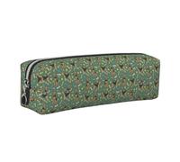 Tcoay Leather Cosmetic Pouch Bag Pencil Case Portable Cylindrical Pencil Pouch with Zipper,Airedale Terrier Toys Dog Breed Med Green