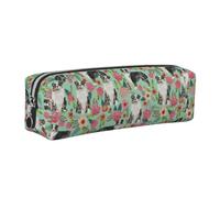 Tcoay Leather Cosmetic Pouch Bag Pencil Case Portable Cylindrical Pencil Pouch with Zipper,Aussie Dog Floral Best Blue Merle Dogs