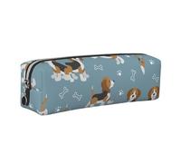Tcoay Leather Cosmetic Pouch Bag Pencil Case Portable Cylindrical Pencil Pouch with Zipper,Beagles Print Animal Pattern