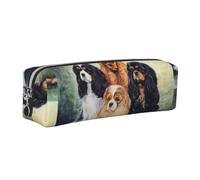 Tcoay Leather Cosmetic Pouch Bag Pencil Case Portable Cylindrical Pencil Pouch with Zipper,Black Golden Cavalier King Charles Spaniel