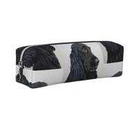 Tcoay Leather Cosmetic Pouch Bag Pencil Case Portable Cylindrical Pencil Pouch with Zipper,Black Long Hair Cocker Spaniel Dog