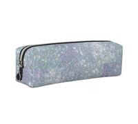 Tcoay Leather Cosmetic Pouch Bag Pencil Case Portable Cylindrical Pencil Pouch with Zipper,Bling Silver Printed Glitter