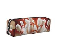 Tcoay Leather Cosmetic Pouch Bag Pencil Case Portable Cylindrical Pencil Pouch with Zipper,Bowling