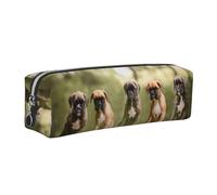 Tcoay Leather Cosmetic Pouch Bag Pencil Case Portable Cylindrical Pencil Pouch with Zipper,Boxer Dogs Puppies Pets Family Dogs