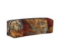 Tcoay Leather Cosmetic Pouch Bag Pencil Case Portable Cylindrical Pencil Pouch with Zipper,Brown Rust Colorful Metal Rusty Steel Iron Structure
