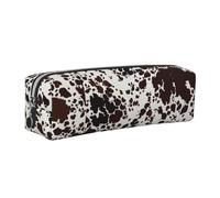 Tcoay Leather Cosmetic Pouch Bag Pencil Case Portable Cylindrical Pencil Pouch with Zipper,Brown Spots Cow Skin