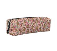 Tcoay Leather Cosmetic Pouch Bag Pencil Case Portable Cylindrical Pencil Pouch with Zipper,Brussels Griffon Dog Floral