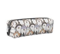 Tcoay Leather Cosmetic Pouch Bag Pencil Case Portable Cylindrical Pencil Pouch with Zipper,Cartoon Siberian Husky Dog
