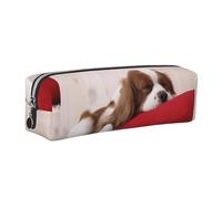 Tcoay Leather Cosmetic Pouch Bag Pencil Case Portable Cylindrical Pencil Pouch with Zipper,Cavalier King Charles Spaniel