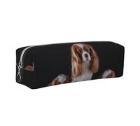 Tcoay Leather Cosmetic Pouch Bag Pencil Case Portable Cylindrical Pencil Pouch with Zipper,Cavalier King Charles Spaniel Mother with Cubs