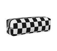 Tcoay Leather Cosmetic Pouch Bag Pencil Case Portable Cylindrical Pencil Pouch with Zipper,Checkerboard Chess Board