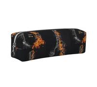 Tcoay Leather Cosmetic Pouch Bag Pencil Case Portable Cylindrical Pencil Pouch with Zipper,Cold Acoustic Guitar On Fire
