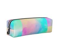 Tcoay Leather Cosmetic Pouch Bag Pencil Case Portable Cylindrical Pencil Pouch with Zipper,Colorful Pastel Drawing Paper Rainbow