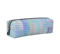 Tcoay Leather Cosmetic Pouch Bag Pencil Case Portable Cylindrical Pencil Pouch with Zipper,Colourful Rainbow Colour Hologram Holographic