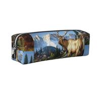Tcoay Leather Cosmetic Pouch Bag Pencil Case Portable Cylindrical Pencil Pouch with Zipper,Cool Stag Deer Images