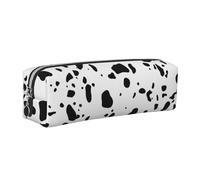 Tcoay Leather Cosmetic Pouch Bag Pencil Case Portable Cylindrical Pencil Pouch with Zipper,Cow Skin Dalmatians Dog Spots Animal Animals Dalmatian