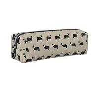 Tcoay Leather Cosmetic Pouch Bag Pencil Case Portable Cylindrical Pencil Pouch with Zipper,Cute Border Collies