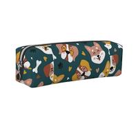 Tcoay Leather Cosmetic Pouch Bag Pencil Case Portable Cylindrical Pencil Pouch with Zipper,Cute Dogs Bones Puppy Paws Colorful Love Hearts