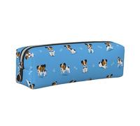 Tcoay Leather Cosmetic Pouch Bag Pencil Case Portable Cylindrical Pencil Pouch with Zipper,Cute Jack Russell Terrier Dogs with Bones Pattern