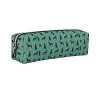 Tcoay Leather Cosmetic Pouch Bag Pencil Case Portable Cylindrical Pencil Pouch with Zipper,Doberman Pinscher Pizza